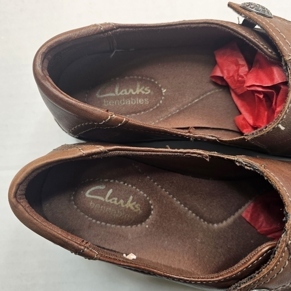 CLARKS Bendables Brown Leather Slip On Clog Shoes Size 8 - Picture 7 of 12